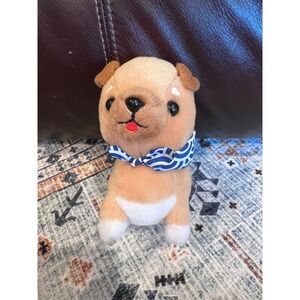 Amuse Mameshiba Plush Dog W Blue + White Bandana 5" Puppy Dogs Cute Small Kawaii
